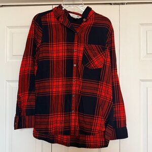 Old Navy The Classic Shirt Plaid Navy Blue / Red Button-Up Medium